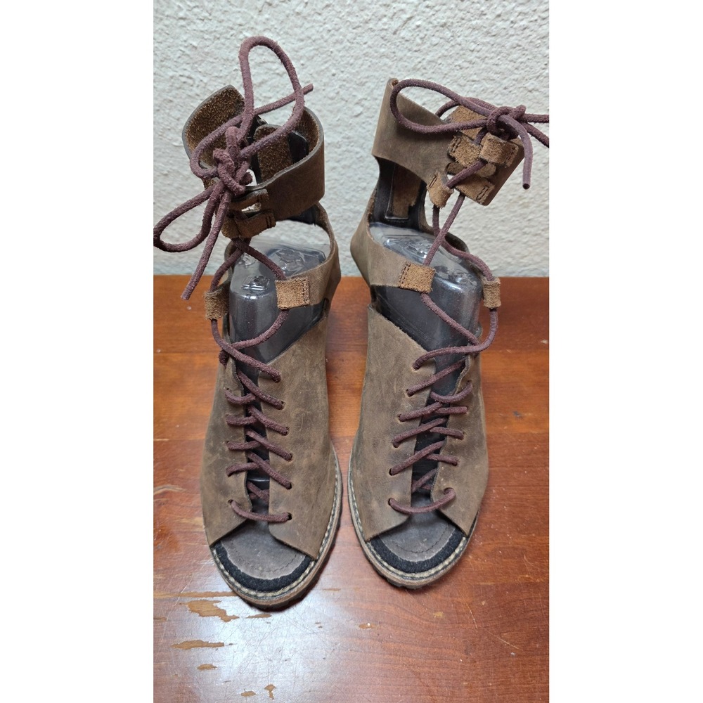 Woolrich Lace Up Leather Sandals Womens 6.5 Brown Gladiator Peep Toe WW4435-201